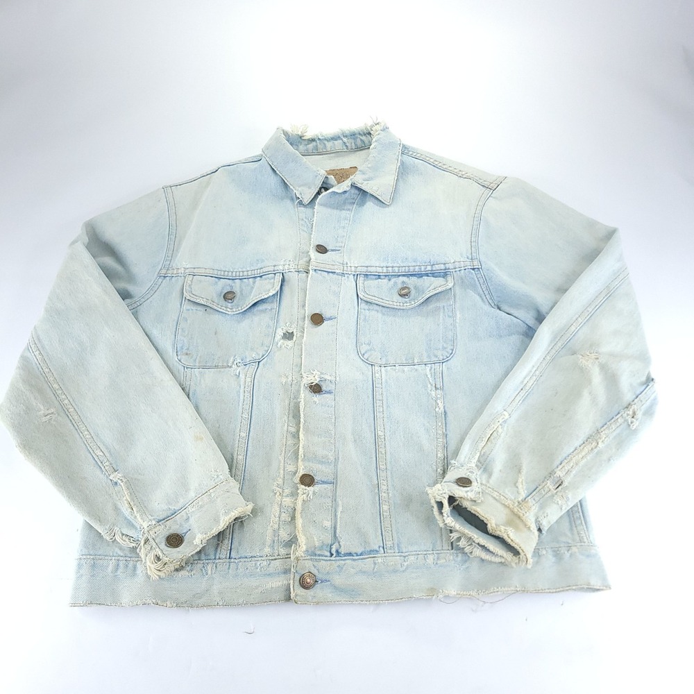 Vintage 80's Gap Denim Trucker Jacket Mens Med Light Wash Destroyed Distressed